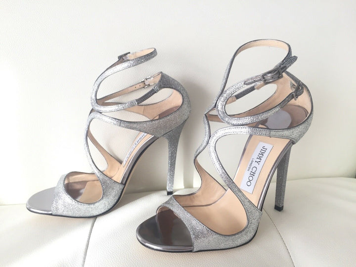 JIMMY CHOO LANCE GLITTER STRAPPY SANDALS