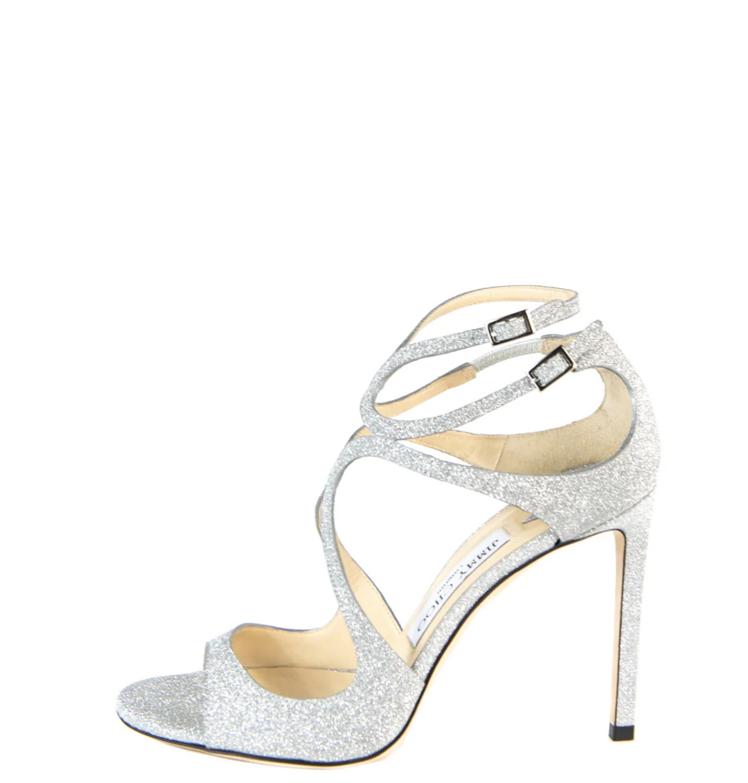 JIMMY CHOO LANCE GLITTER STRAPPY SANDALS