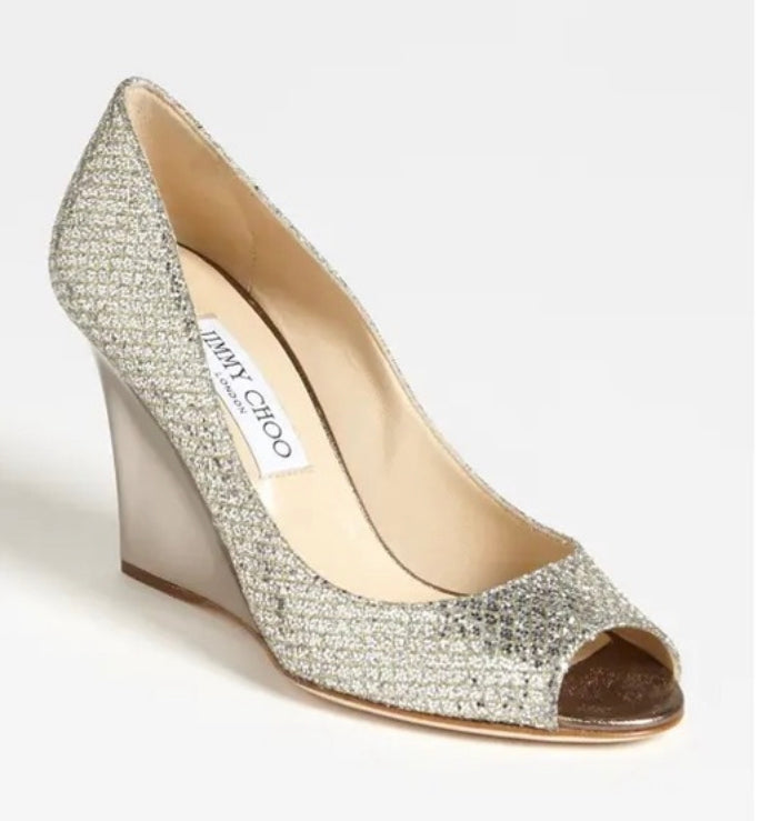 JIMMY CHOO BELLO GLITTER WEDGES