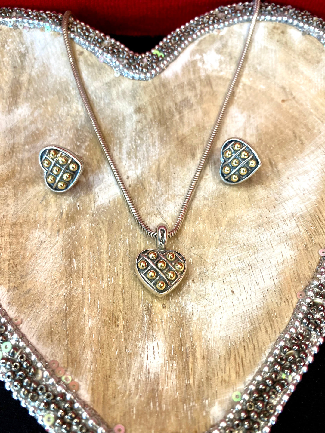 LAGOS CAVIAR SILVER &amp; 18K GOLD HEART EARRINGS