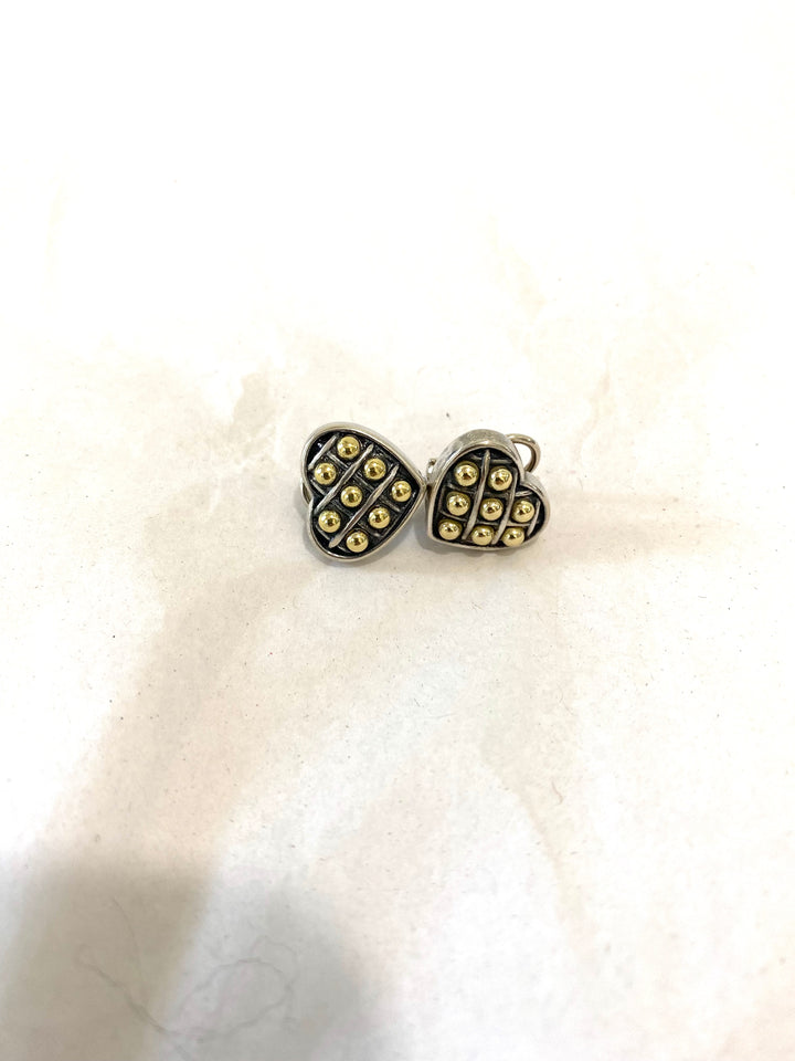 LAGOS CAVIAR SILVER &amp; 18K GOLD HEART EARRINGS