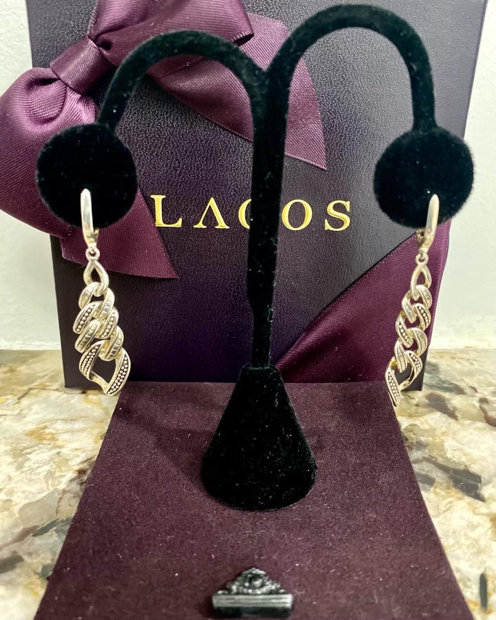 LAGOS CAVIAR DROP DANGLE STERLING SILVER EARRINGS