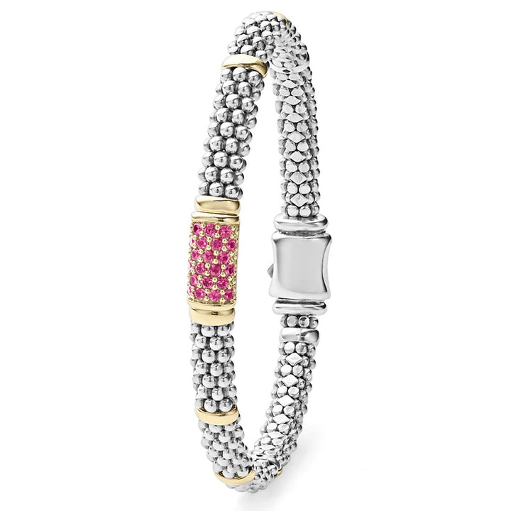 LAGOS PINK SAPPHIRE SIGNATURE CAVIAR 6MM BRACELET
