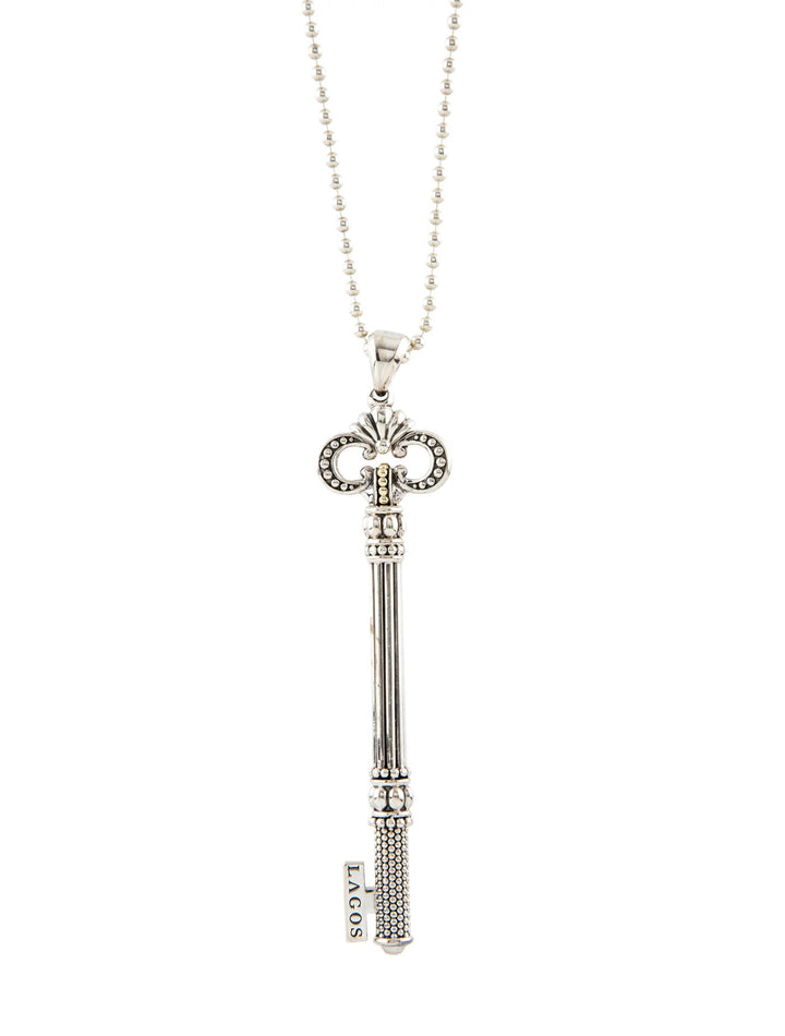 LAGOS STERLING SILVER 18K GOLD CAVIAR SKELETON KEY PENDANT NECKLACE