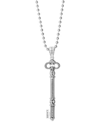 LAGOS STERLING SILVER 18K GOLD CAVIAR SKELETON KEY PENDANT NECKLACE