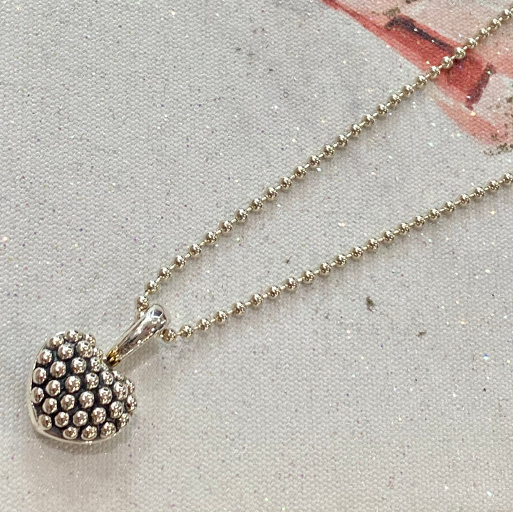 LAGOS STERLING SILVER CAVIAR BEADED HEART NECKLACE