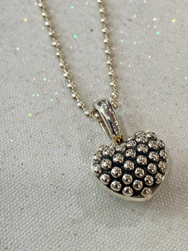LAGOS STERLING SILVER CAVIAR BEADED HEART NECKLACE