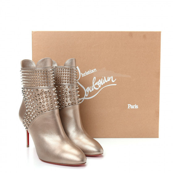 CHRISTIAN LOUBOUTIN HONGROISE SPIKED RED SOLE BOOTIES