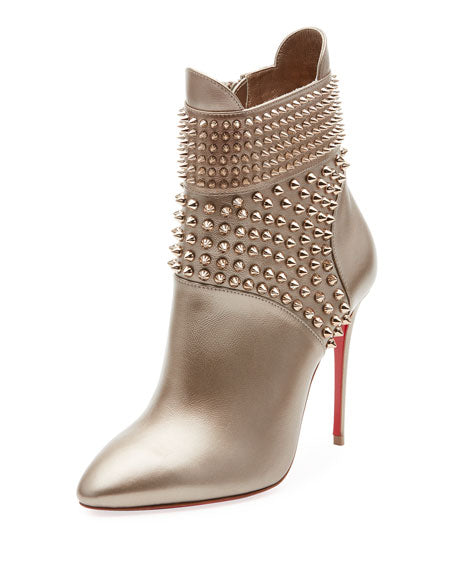 CHRISTIAN LOUBOUTIN HONGROISE SPIKED RED SOLE BOOTIES