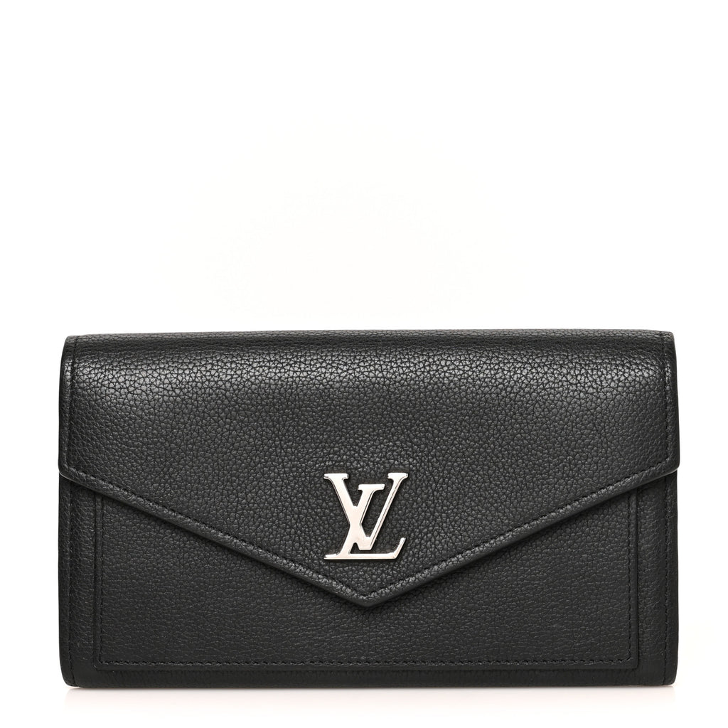 Louis Vuitton My Lockme Wallet Purse Black Leather Silver