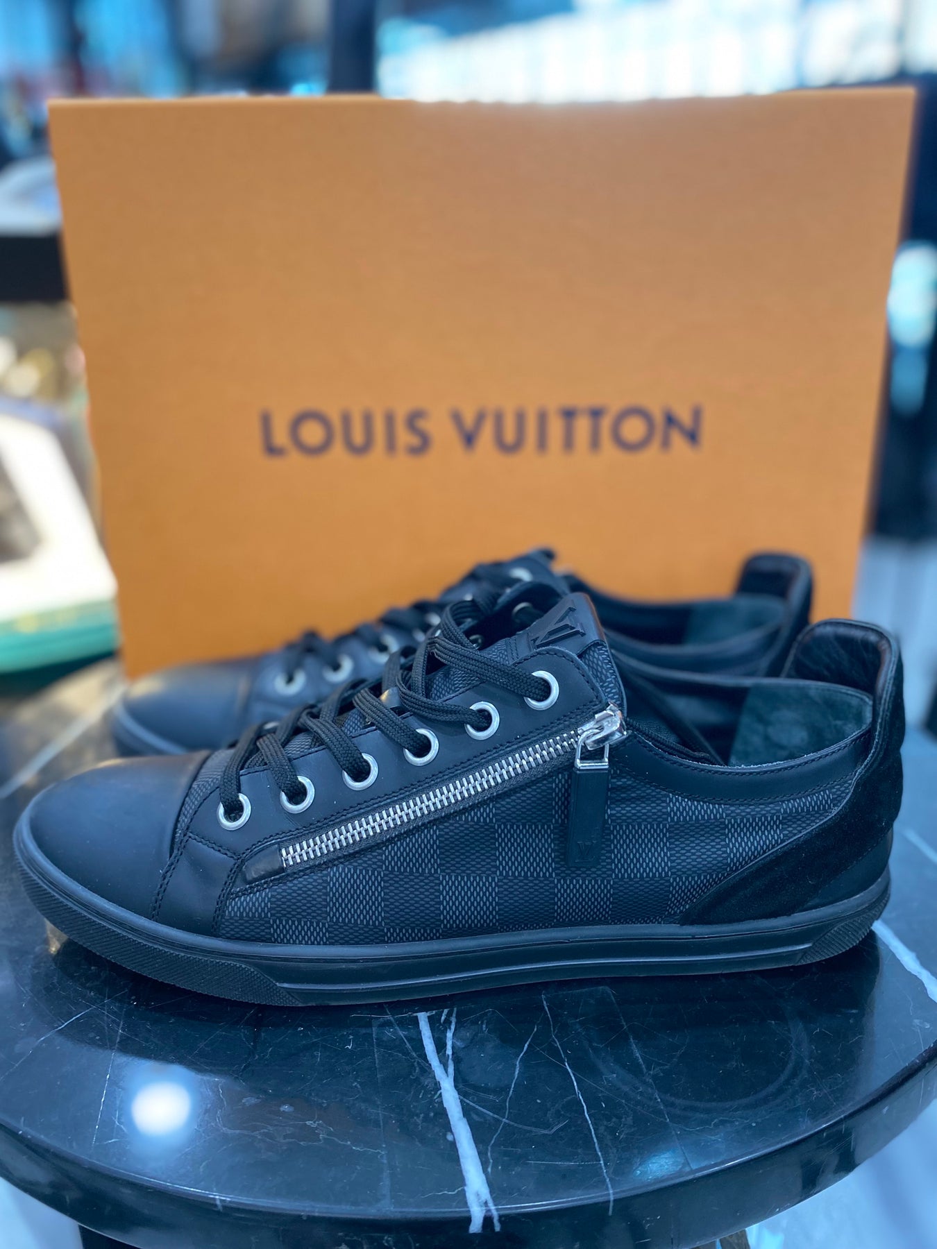 Louis Vuitton Damier Graphite Fabric and Leather Trim Zip Up High