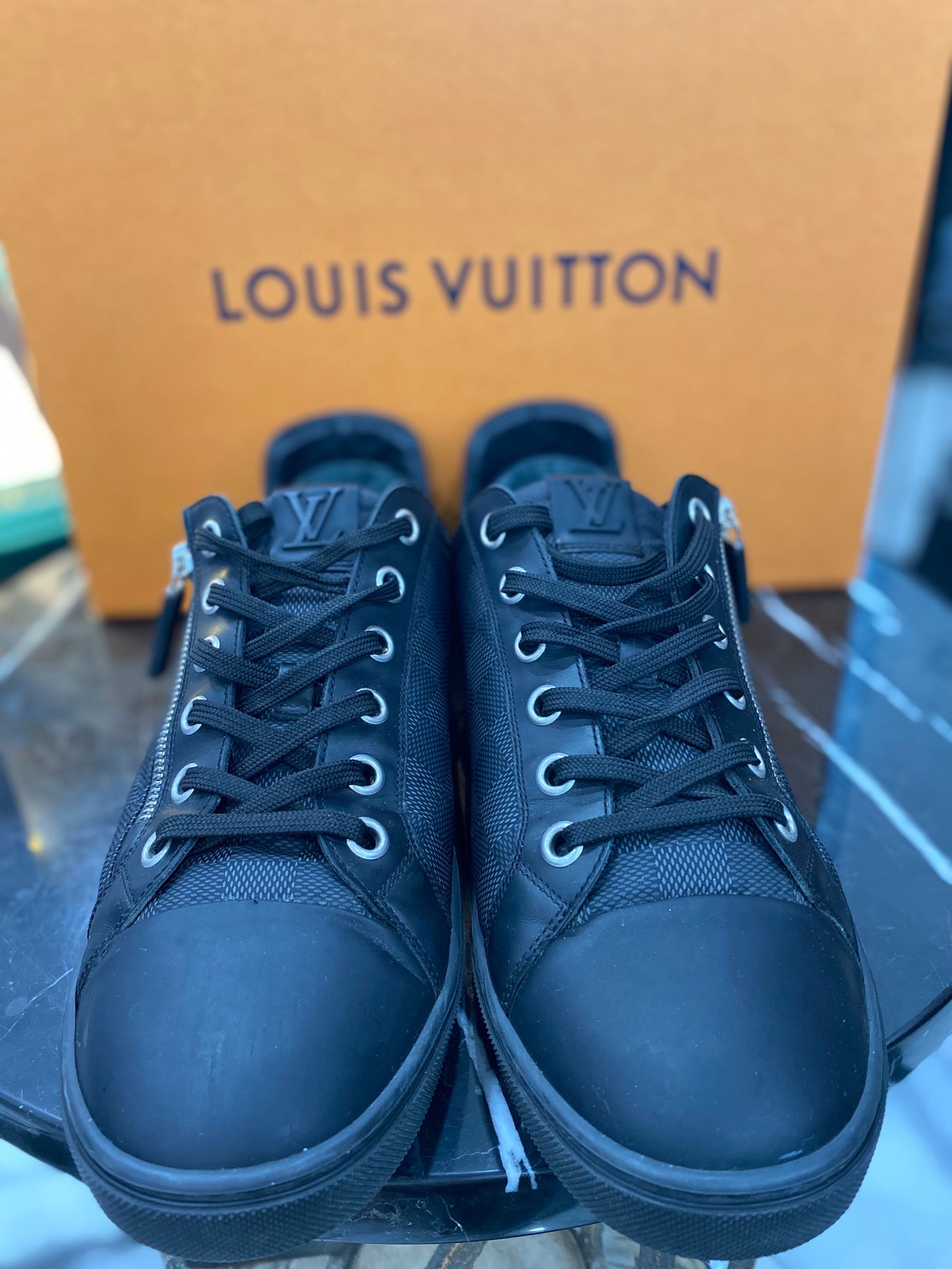 Louis Vuitton Damier Graphite Fabric and Suede Trim Zip Up High Top Sneakers  Size 41 Louis Vuitton