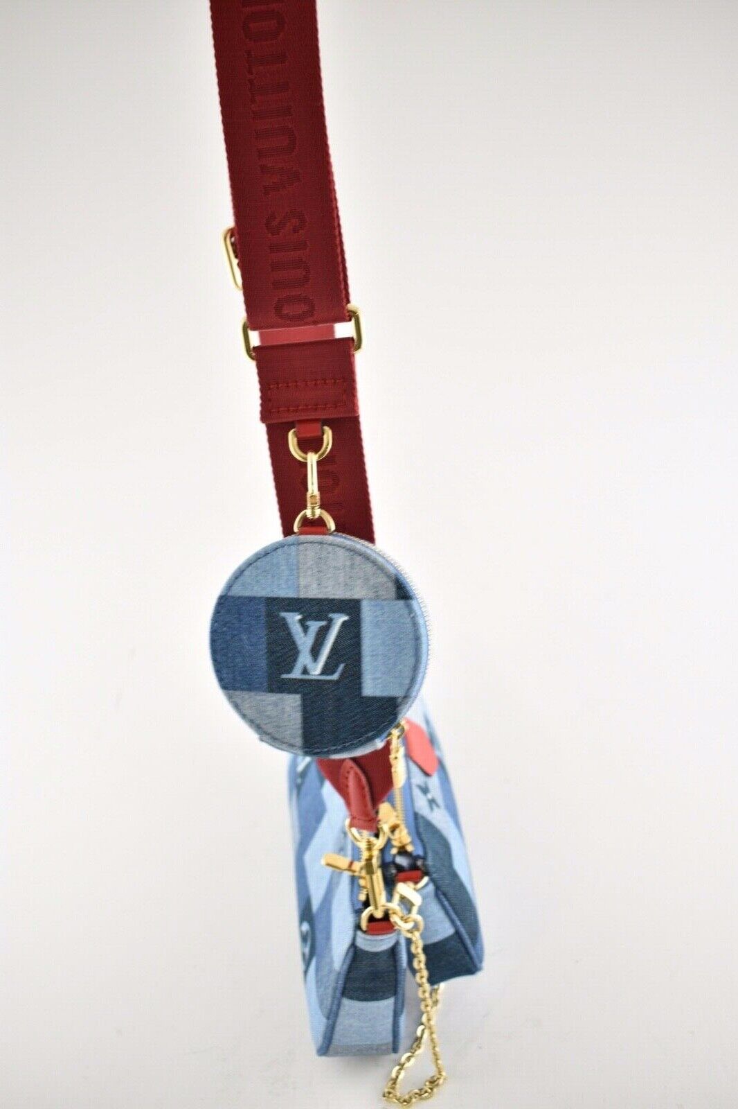 LOUIS VUITTON Denim Damier Monogram Patchwork Multi Pochette Accessories  Blue Rouge 1178151