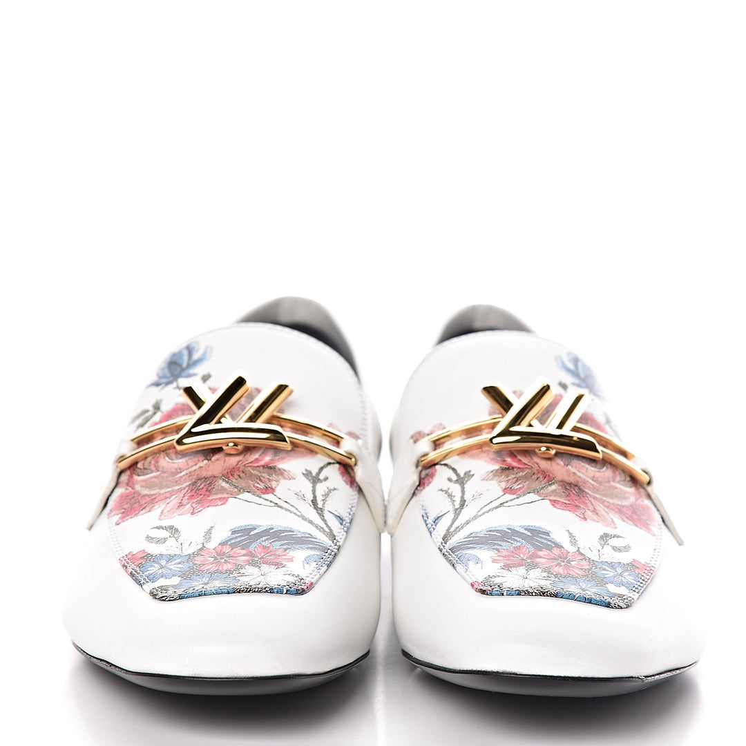 LOUIS VUITTON CALFSKIN LEATHER FLORAL FLAT LOAFERS