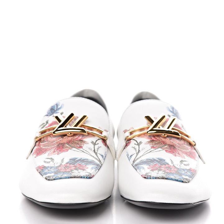 LOUIS VUITTON CALFSKIN LEATHER FLORAL FLAT LOAFERS
