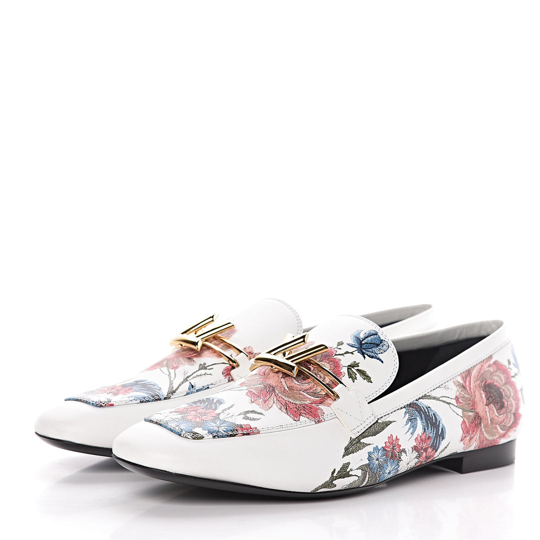 LOUIS VUITTON CALFSKIN LEATHER FLORAL FLAT LOAFERS