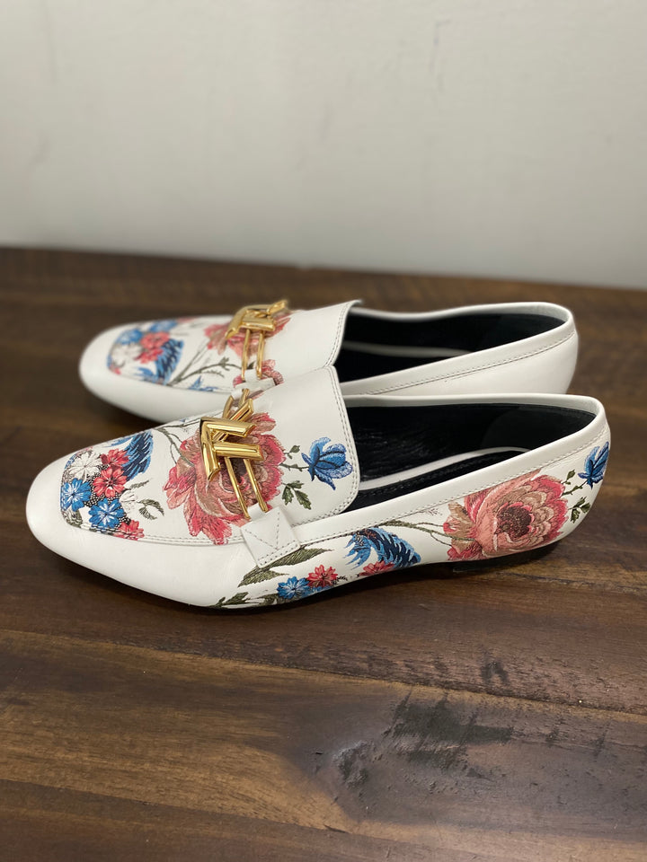 LOUIS VUITTON CALFSKIN LEATHER FLORAL FLAT LOAFERS