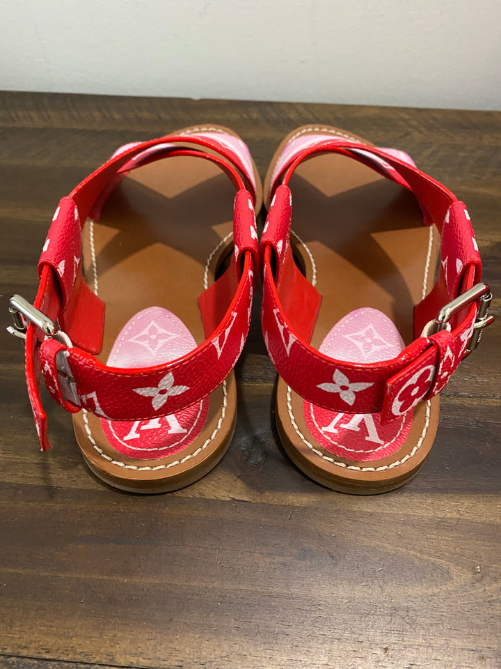 LOUIS VUITTON MONOGRAM ESCALE PALMA FLAT SANDALS