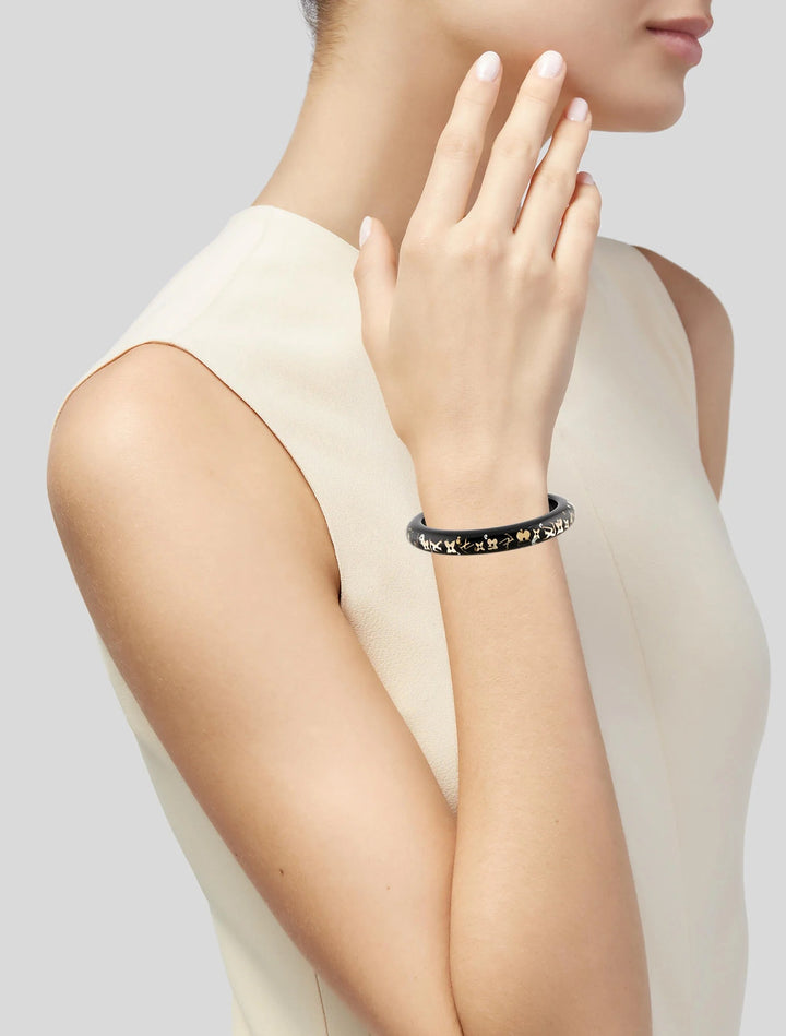 LOUIS VUITTON NARROW INCLUSION RESIN BANGLE BRACELET- BLACK