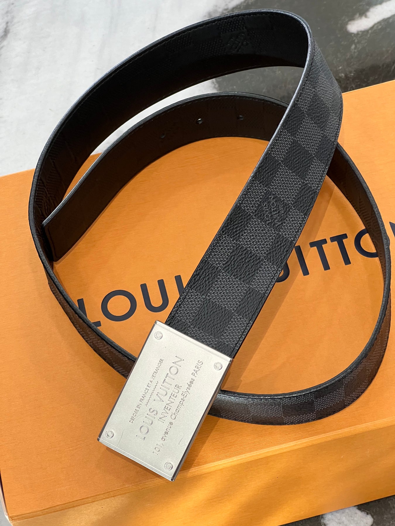 Authenticated Used LOUIS VUITTON Louis Vuitton Damier Centure Neo Anventour  Belt M9235Q Canvas Anfini Brown Gold Hardware Reversible 