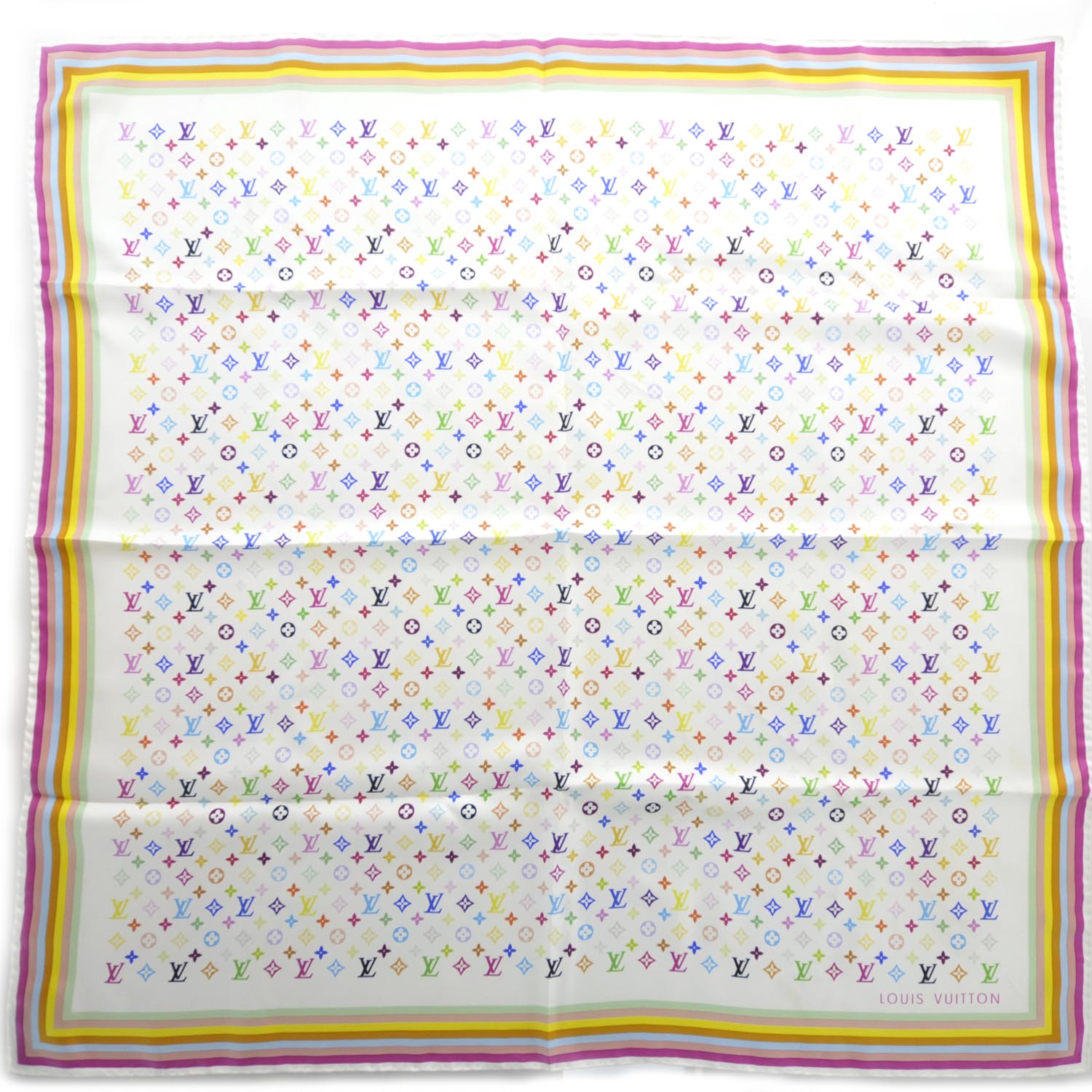 LOUIS VUITTON Silk Monogram Multicolor Square Scarf Black 36545