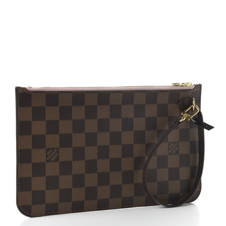 LOUIS VUITTON DAMIER EBENE NEVERFULL MM GM POCHETTE ROSE BALLERINE