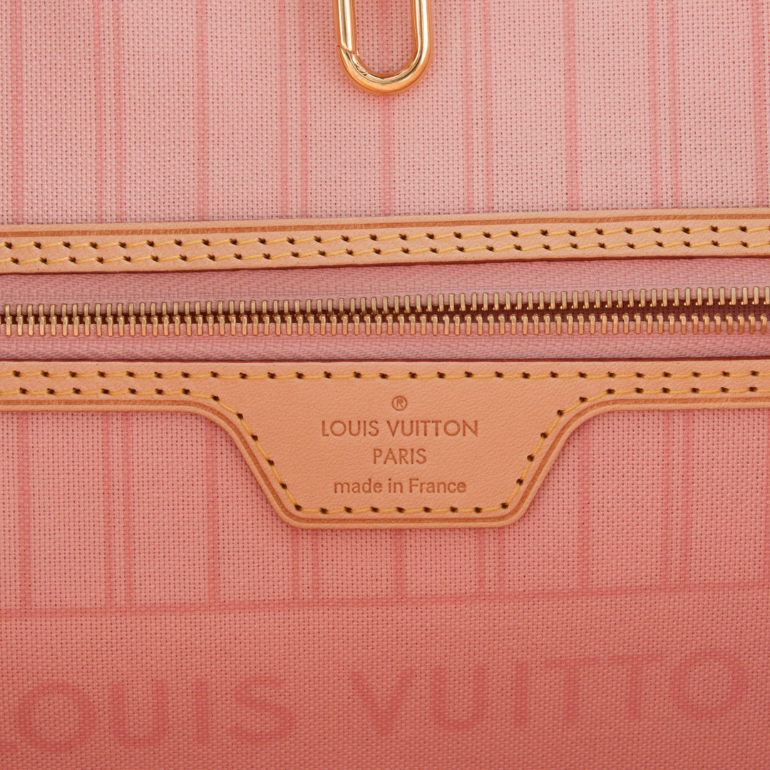 LOUIS VUITTON DAMIER AZUR NEVERFULL MM ROSE BALLERINE WITH POCHETTE