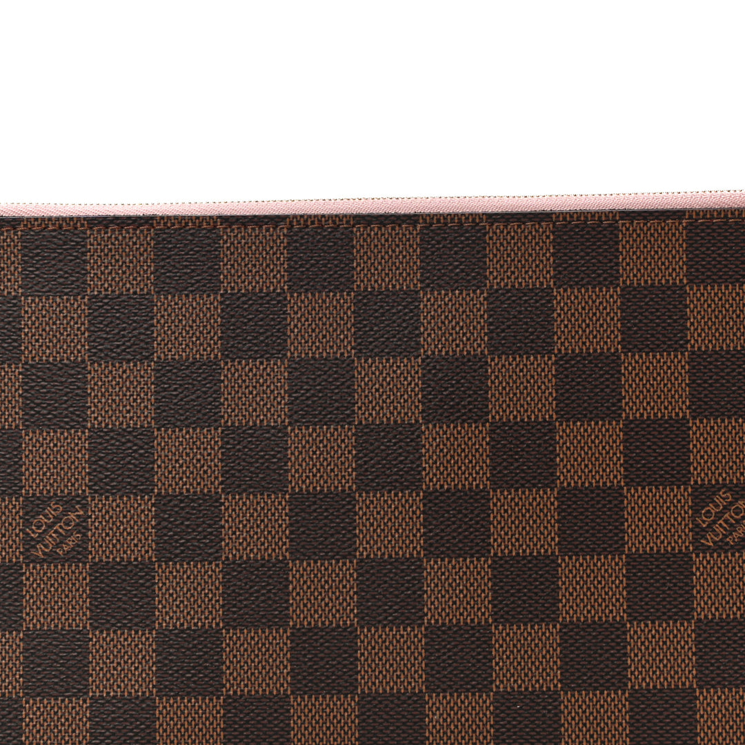 LOUIS VUITTON DAMIER EBENE NEVERFULL POCHETTE WRISTLET ROSE BALLERINE