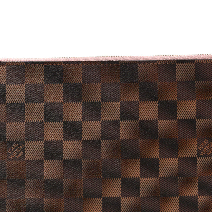 LOUIS VUITTON DAMIER EBENE NEVERFULL POCHETTE WRISTLET ROSE BALLERINE