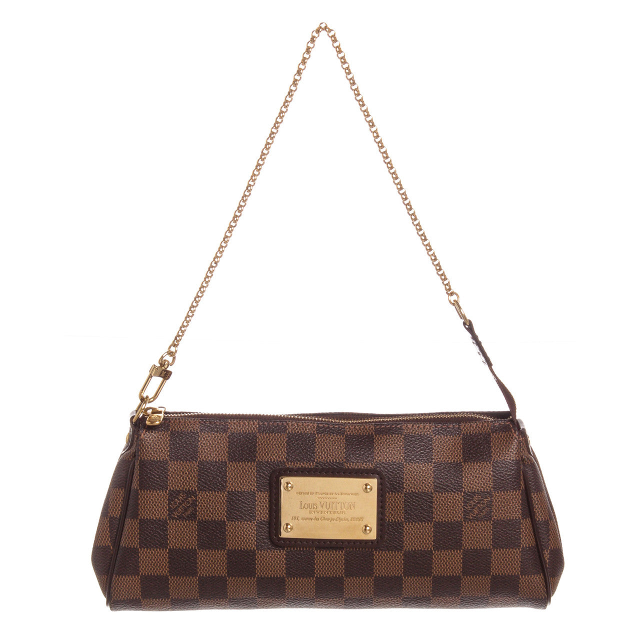 LOUIS VUITTON Pochette Eva Damier Ebene Clutch Crossbody Bag Brown-US