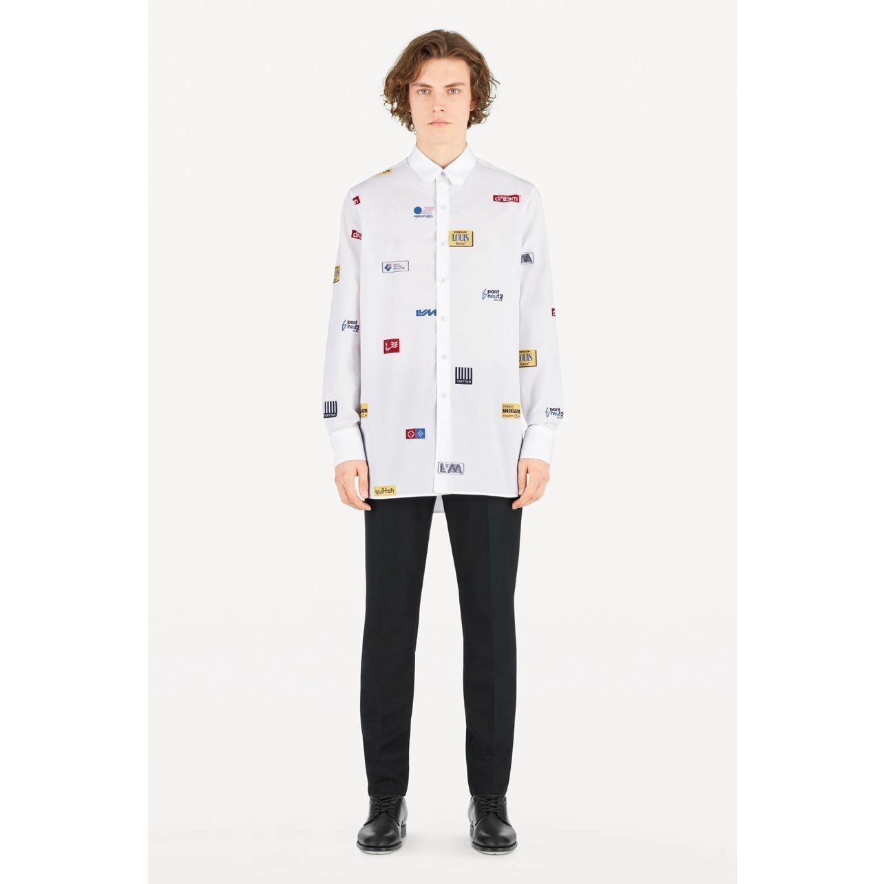 Men’s Louis Vuitton DNA Uniforms Button Down Solid Black Shirt Size 36
