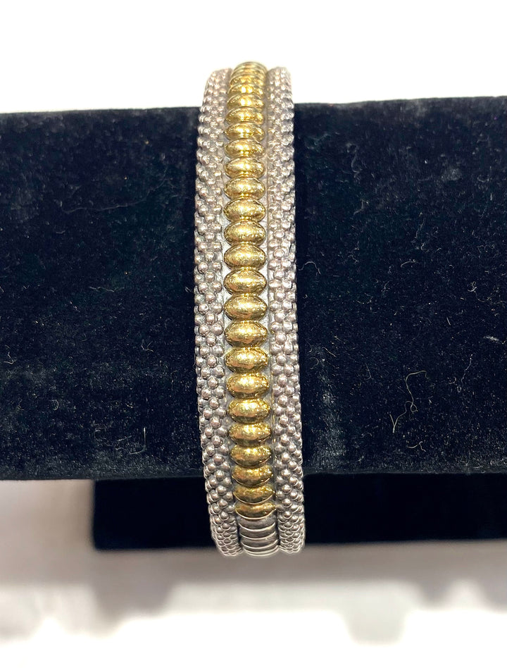 LAGOS CAVIAR BEADED STERLING SILVER 18K GOLD BANGLE