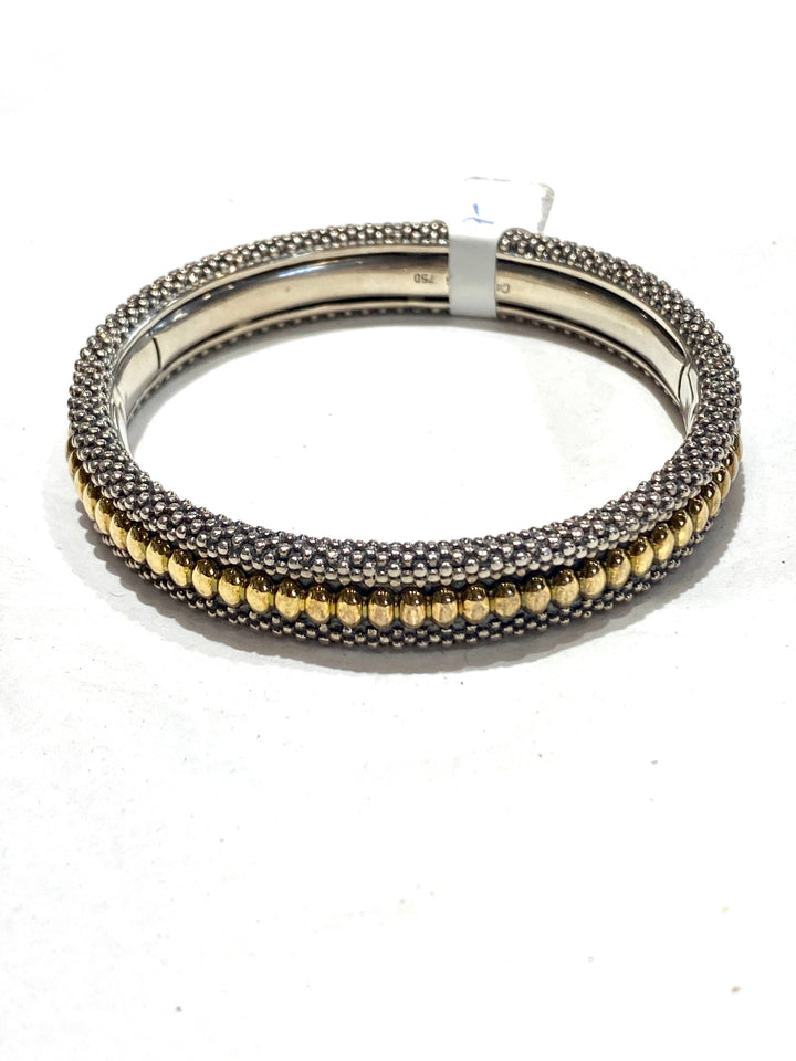LAGOS CAVIAR BEADED STERLING SILVER 18K GOLD BANGLE