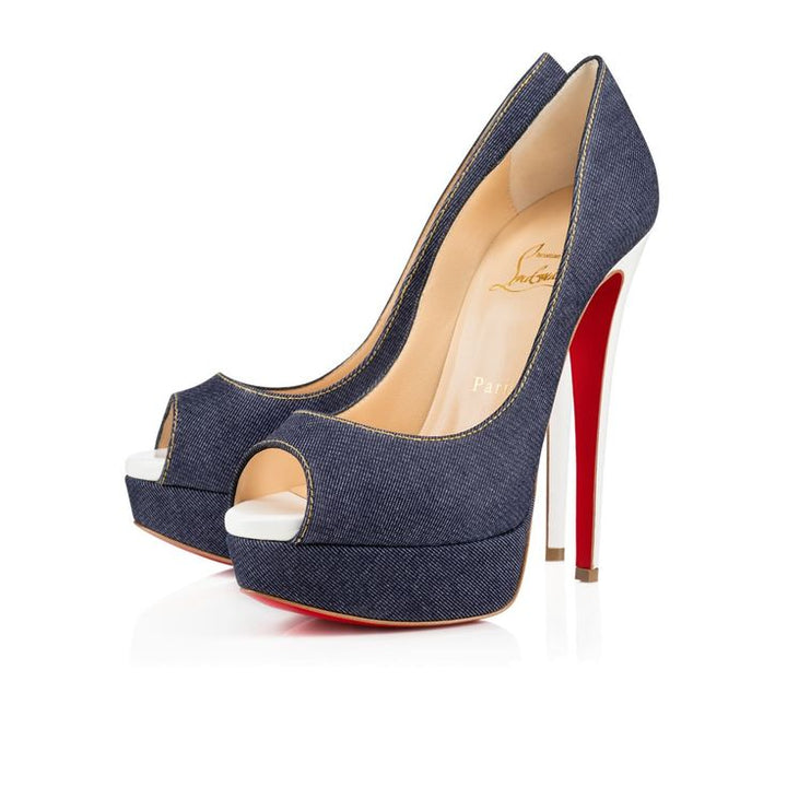 CHRISTIAN LOUBOUTIN SO KATE DENIM PLATFORM HEELS