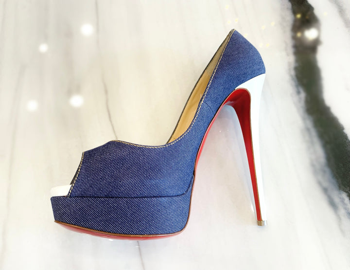 CHRISTIAN LOUBOUTIN SO KATE DENIM PLATFORM HEELS