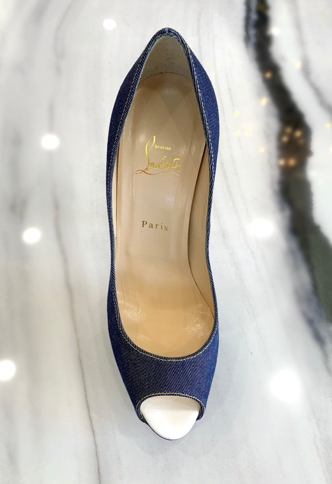 CHRISTIAN LOUBOUTIN SO KATE DENIM PLATFORM HEELS