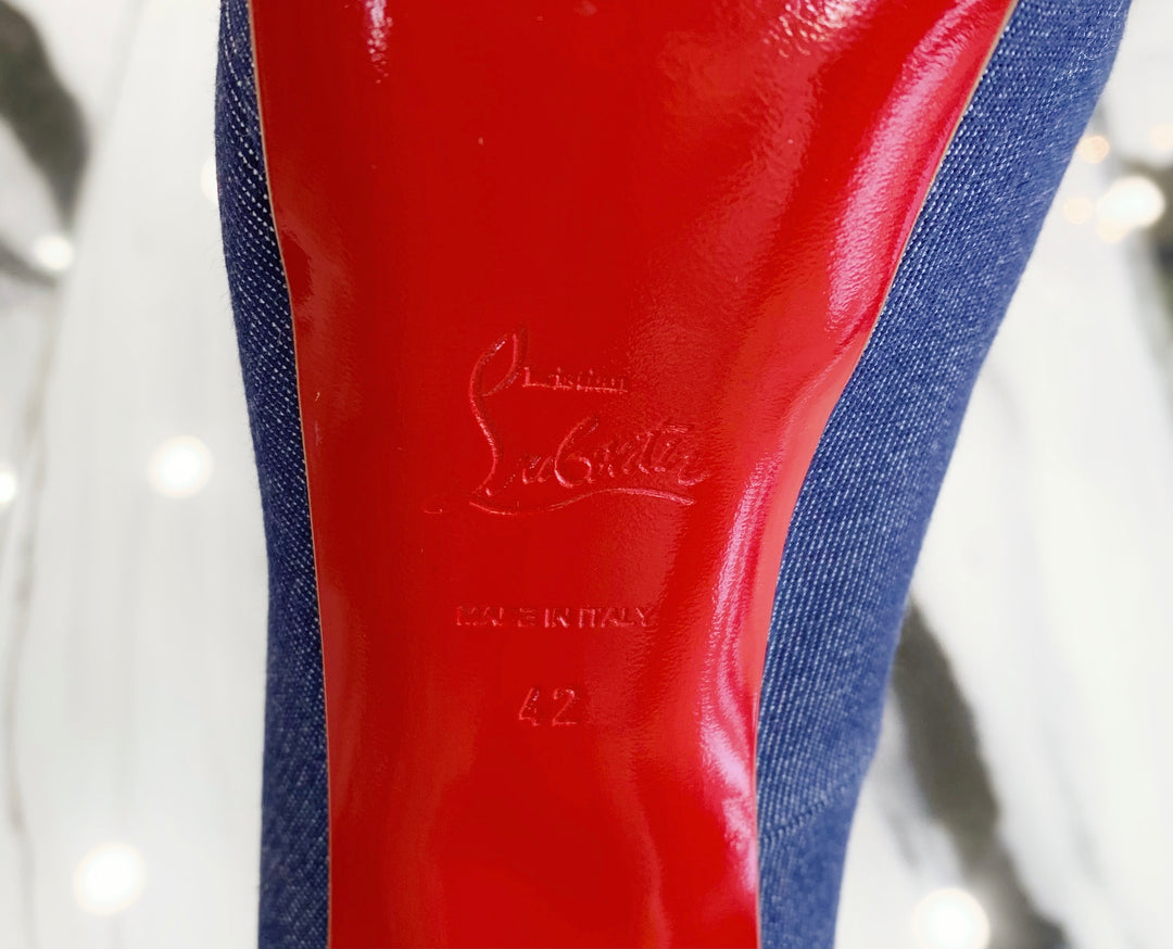 CHRISTIAN LOUBOUTIN SO KATE DENIM PLATFORM HEELS