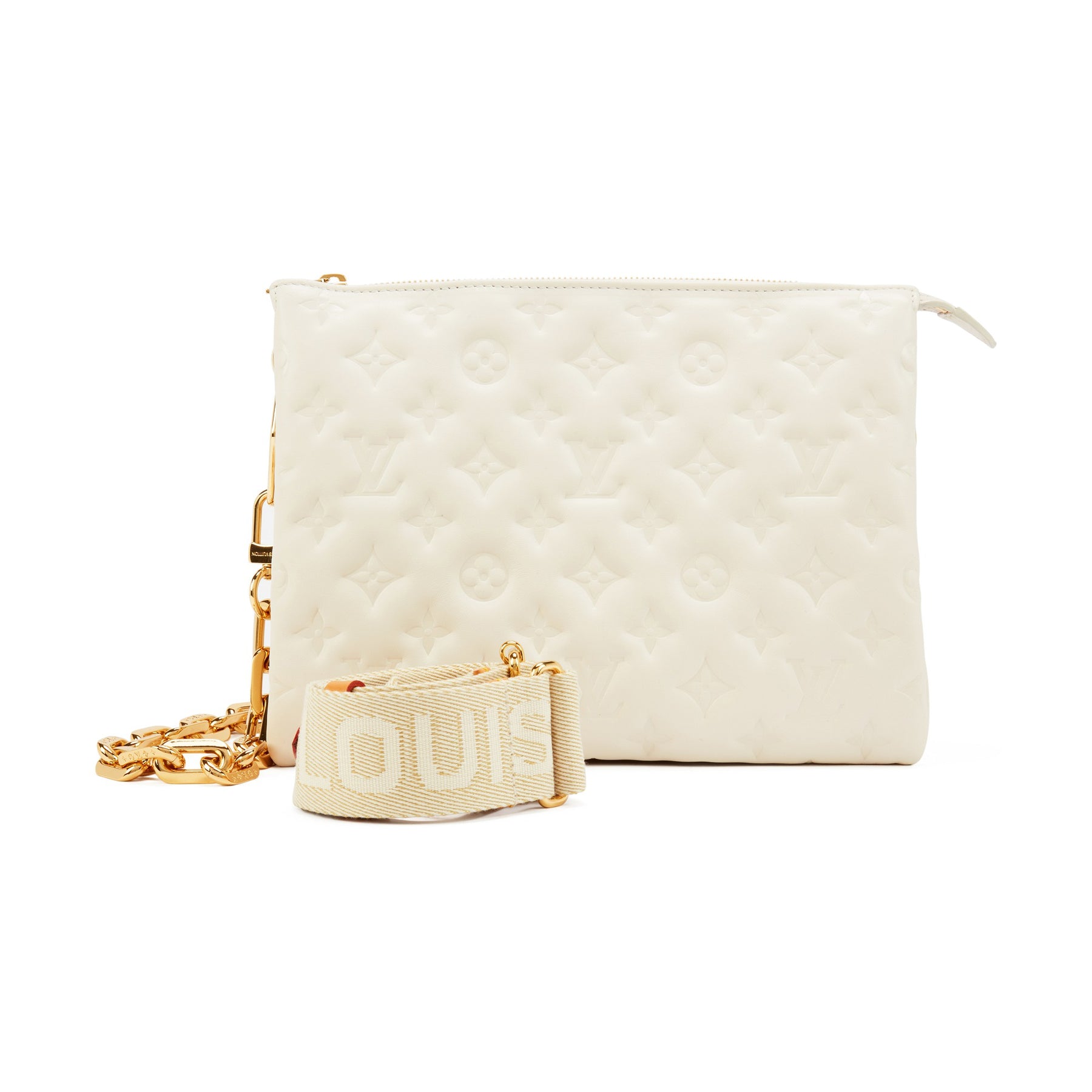 LOUIS VUITTON Coussin PM Monogram Embossed Leather Shoulder Bag White