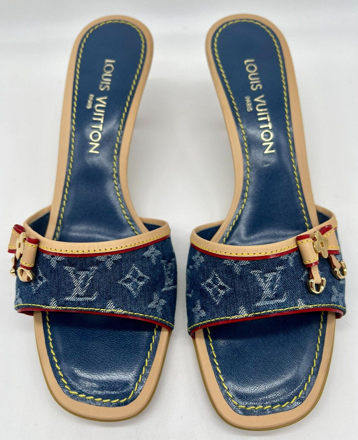 LOUIS VUITTON MONOGRAM DENIM INDIGO MULES