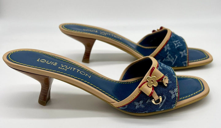 LOUIS VUITTON MONOGRAM DENIM INDIGO MULES