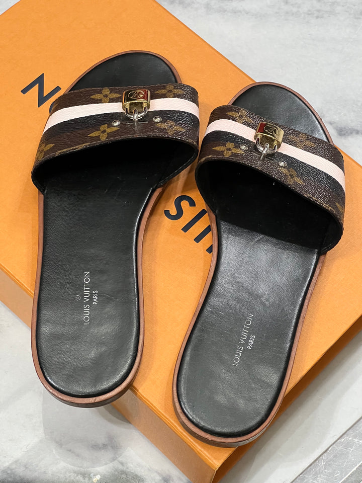LOUIS VUITTON MONOGRAM LOCK IT MULES SANDALS