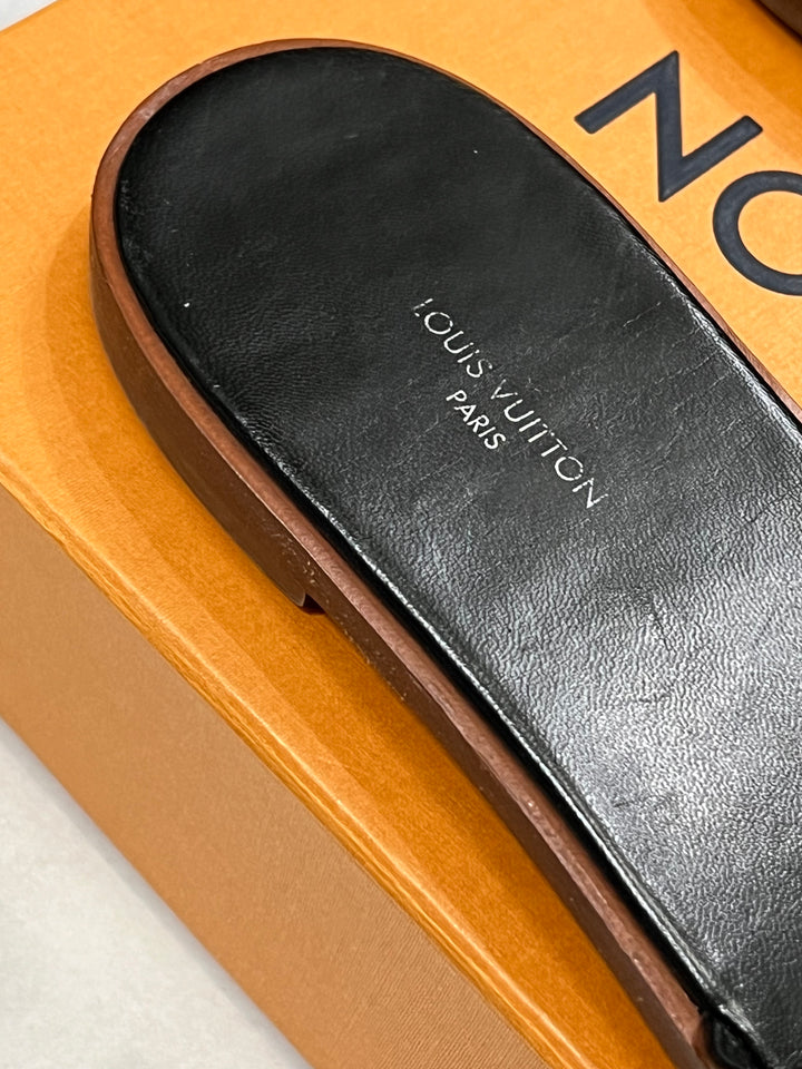 LOUIS VUITTON MONOGRAM LOCK IT MULES SANDALS