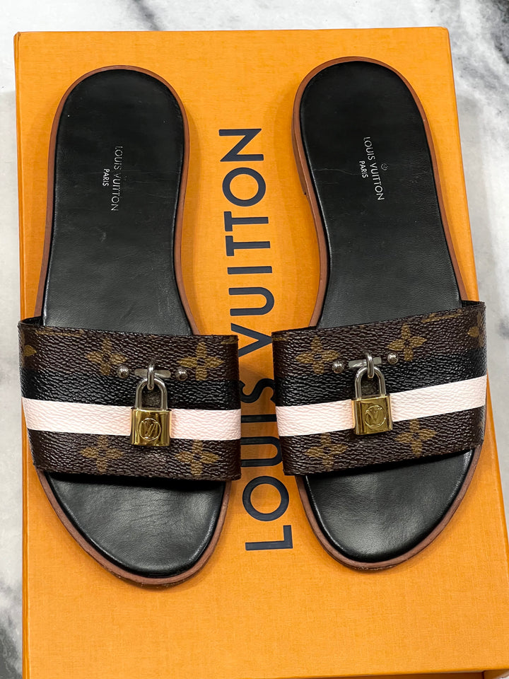 LOUIS VUITTON MONOGRAM LOCK IT MULES SANDALS
