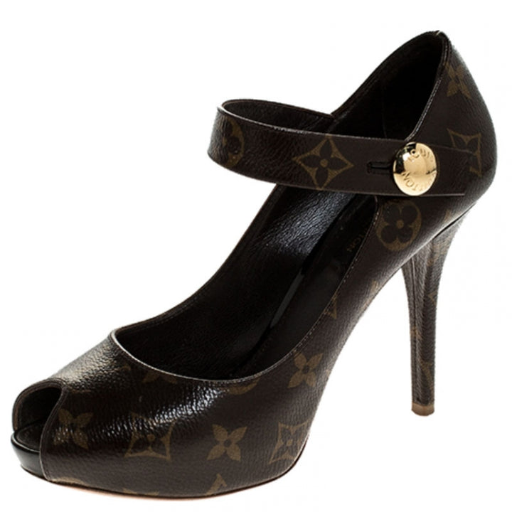 LOUIS VUITTON MONOGRAM RITUAL MARY JANE PEEP TOE PUMPS