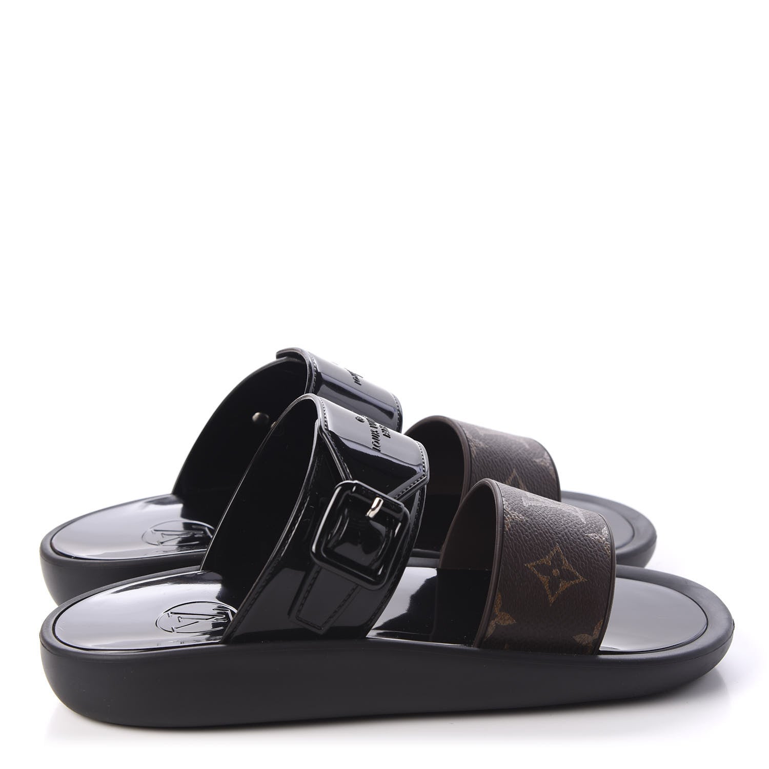 LOUIS VUITTON Monogram Sunbath Flat Mule Sandals 35 Black 1279351