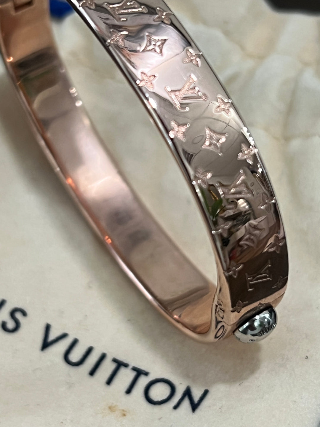 LOUIS VUITTON ROSE GOLD PLATED NANOGRAM CUFF BRACELET