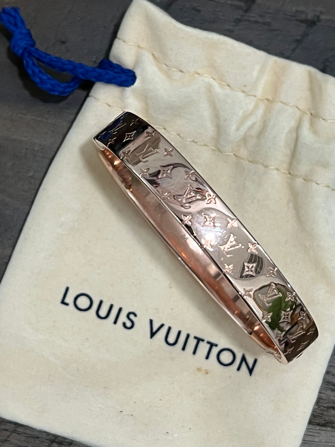LOUIS VUITTON ROSE GOLD PLATED NANOGRAM CUFF BRACELET