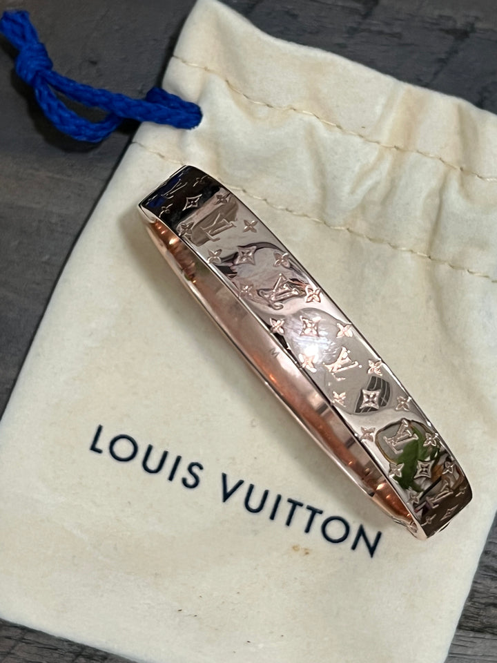 LOUIS VUITTON ROSE GOLD PLATED NANOGRAM CUFF BRACELET