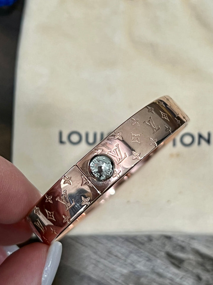 LOUIS VUITTON ROSE GOLD PLATED NANOGRAM CUFF BRACELET