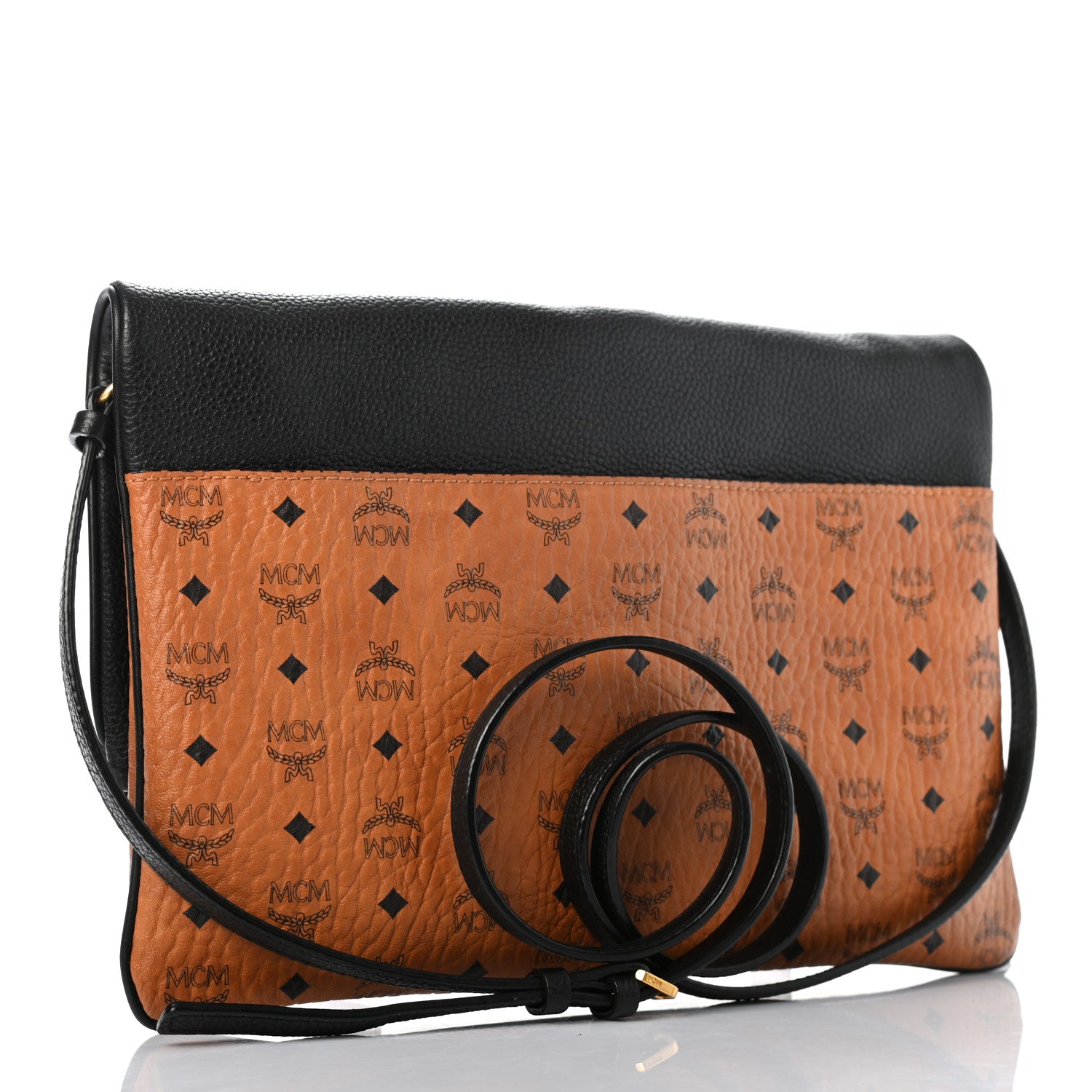 Corina leather & visetos canvas foldover crossbody bag Clearance